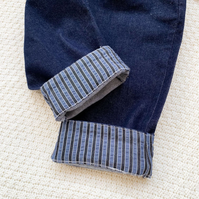 ꒰73-120cm꒱ 條紋撞色拼接牛仔褲