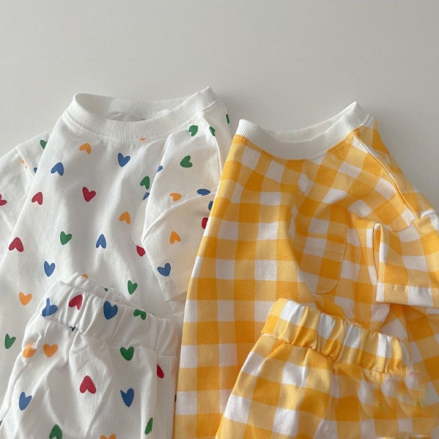 ꒰73-120cm꒱夏日愛心方格居家套裝