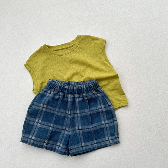 ꒰80-130cm꒱日系復古格紋牛仔短褲