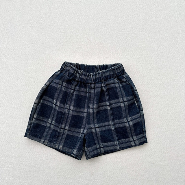 ꒰80-130cm꒱日系復古格紋牛仔短褲