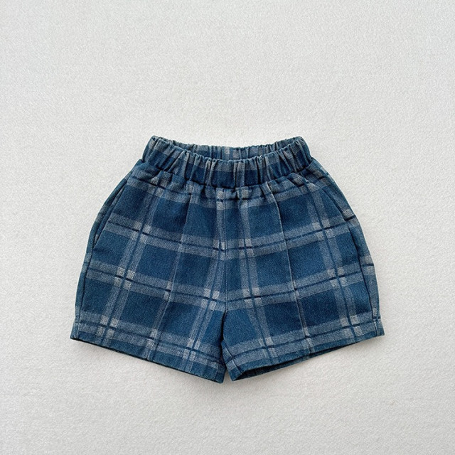 ꒰80-130cm꒱日系復古格紋牛仔短褲