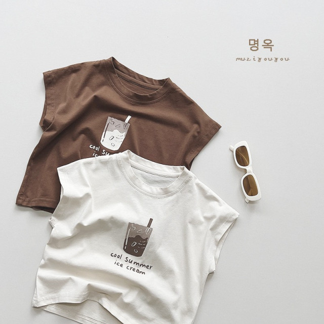 ꒰80-130cm꒱夏日撞色手搖飲TEE