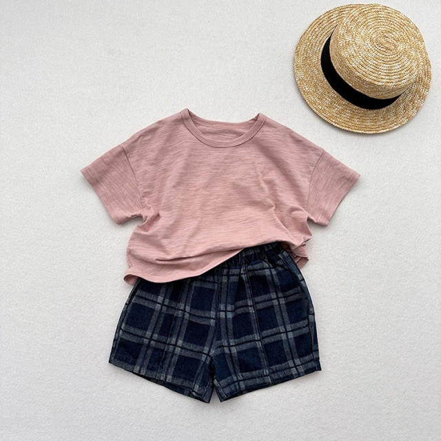 ꒰80-130cm꒱日系復古格紋牛仔短褲