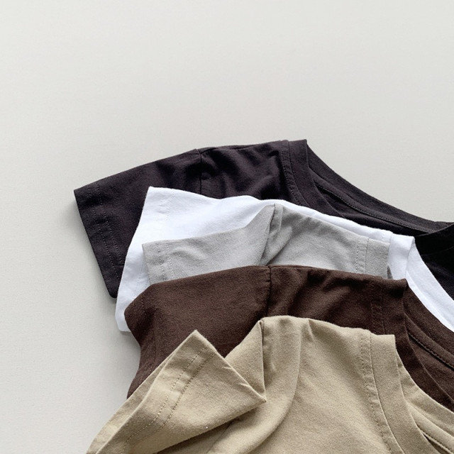 ꒰80-130cm꒱簡約素色工裝風純棉TEE