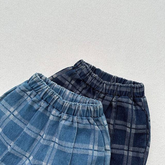 ꒰80-130cm꒱日系復古格紋牛仔短褲