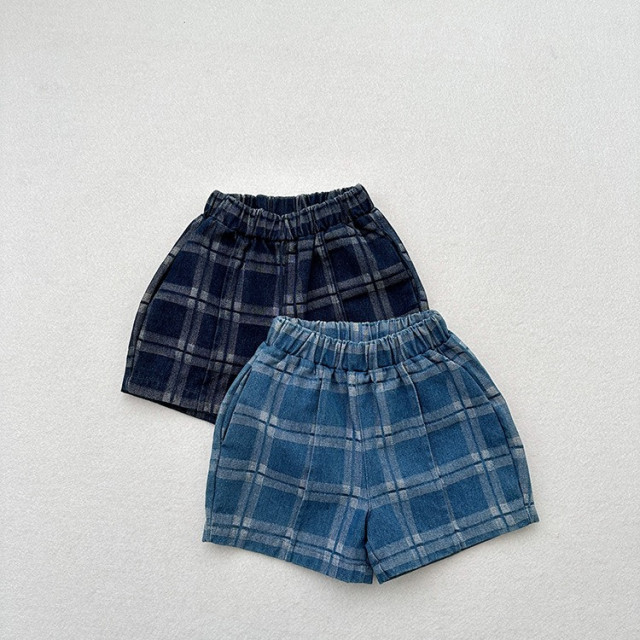 ꒰80-130cm꒱日系復古格紋牛仔短褲