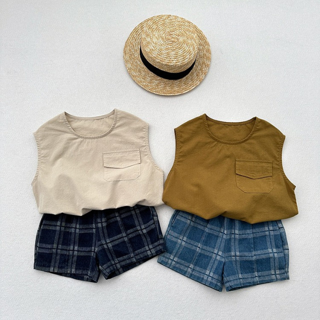 ꒰80-130cm꒱日系復古格紋牛仔短褲