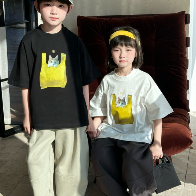 ꒰90-150cm꒱夏日貓咪裝袋子tee
