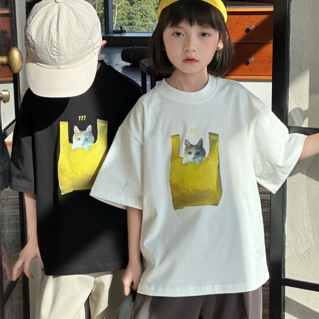 ꒰90-150cm꒱夏日貓咪裝袋子tee