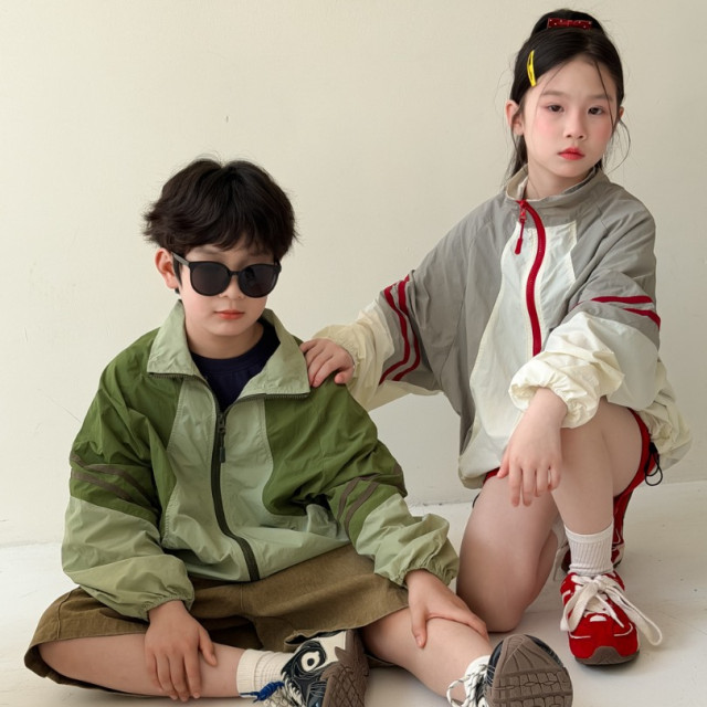 ꒰100-160cm꒱韓系撞色防曬沖鋒外套