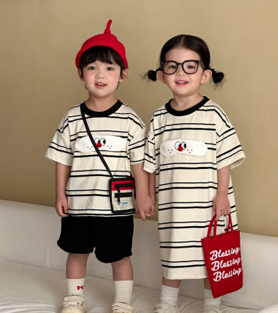 ꒰80-150cm꒱夏日黑白條紋兄妹裝