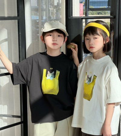 ꒰90-150cm꒱夏日貓咪裝袋子tee