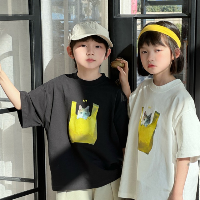 ꒰90-150cm꒱夏日貓咪裝袋子tee