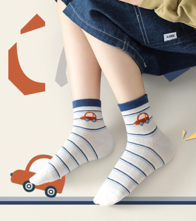 夏日透氣 五色小汽車童襪5入 / 組