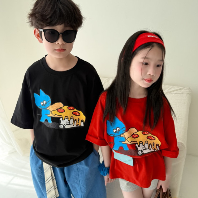 ꒰100-160cm꒱小貓咪ㄔ披薩tee