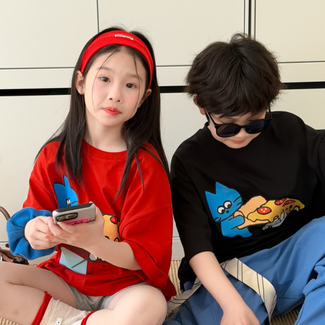 ꒰100-160cm꒱小貓咪ㄔ披薩tee