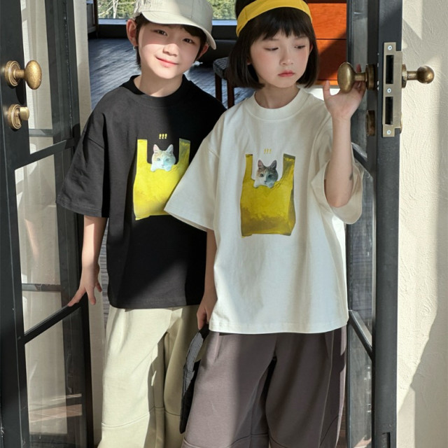 ꒰90-150cm꒱夏日貓咪裝袋子tee