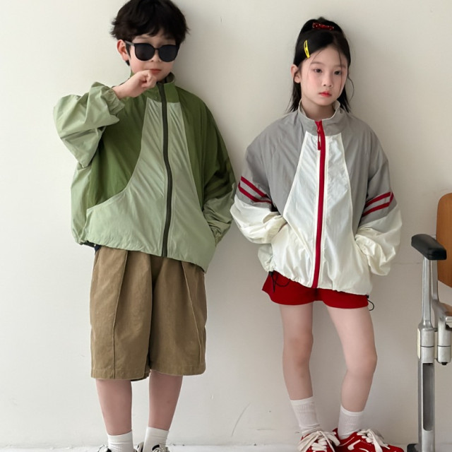 ꒰100-160cm꒱韓系撞色防曬沖鋒外套