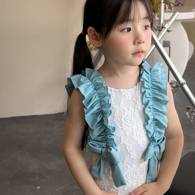 ꒰90-140cm꒱花邊蕾絲蝴蝶結連身泳衣