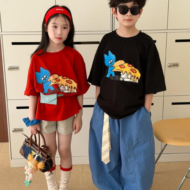 ꒰100-160cm꒱小貓咪ㄔ披薩tee