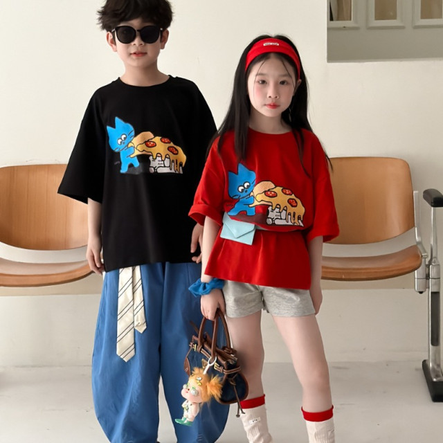 ꒰100-160cm꒱小貓咪ㄔ披薩tee