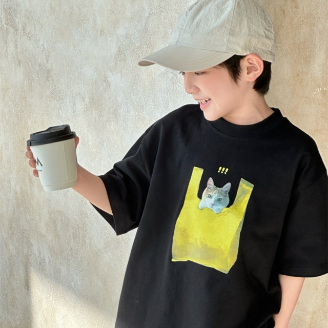 ꒰90-150cm꒱夏日貓咪裝袋子tee