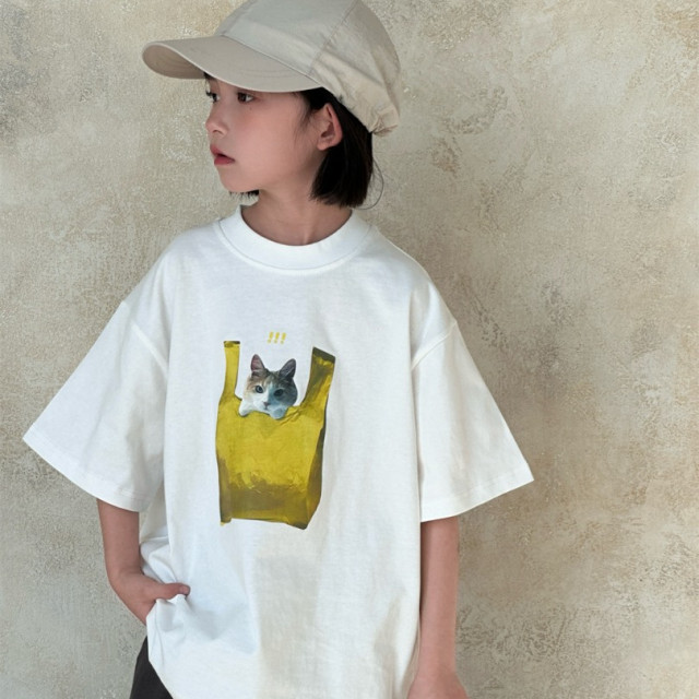 ꒰90-150cm꒱夏日貓咪裝袋子tee