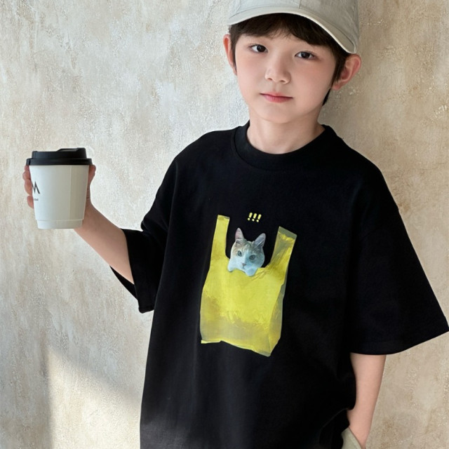 ꒰90-150cm꒱夏日貓咪裝袋子tee
