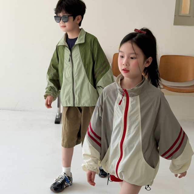 ꒰100-160cm꒱韓系撞色防曬沖鋒外套