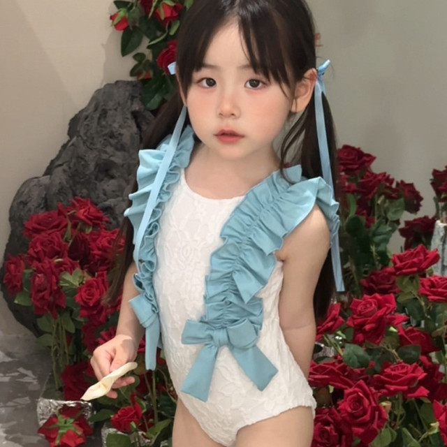 ꒰90-140cm꒱花邊蕾絲蝴蝶結連身泳衣
