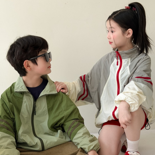 ꒰100-160cm꒱韓系撞色防曬沖鋒外套